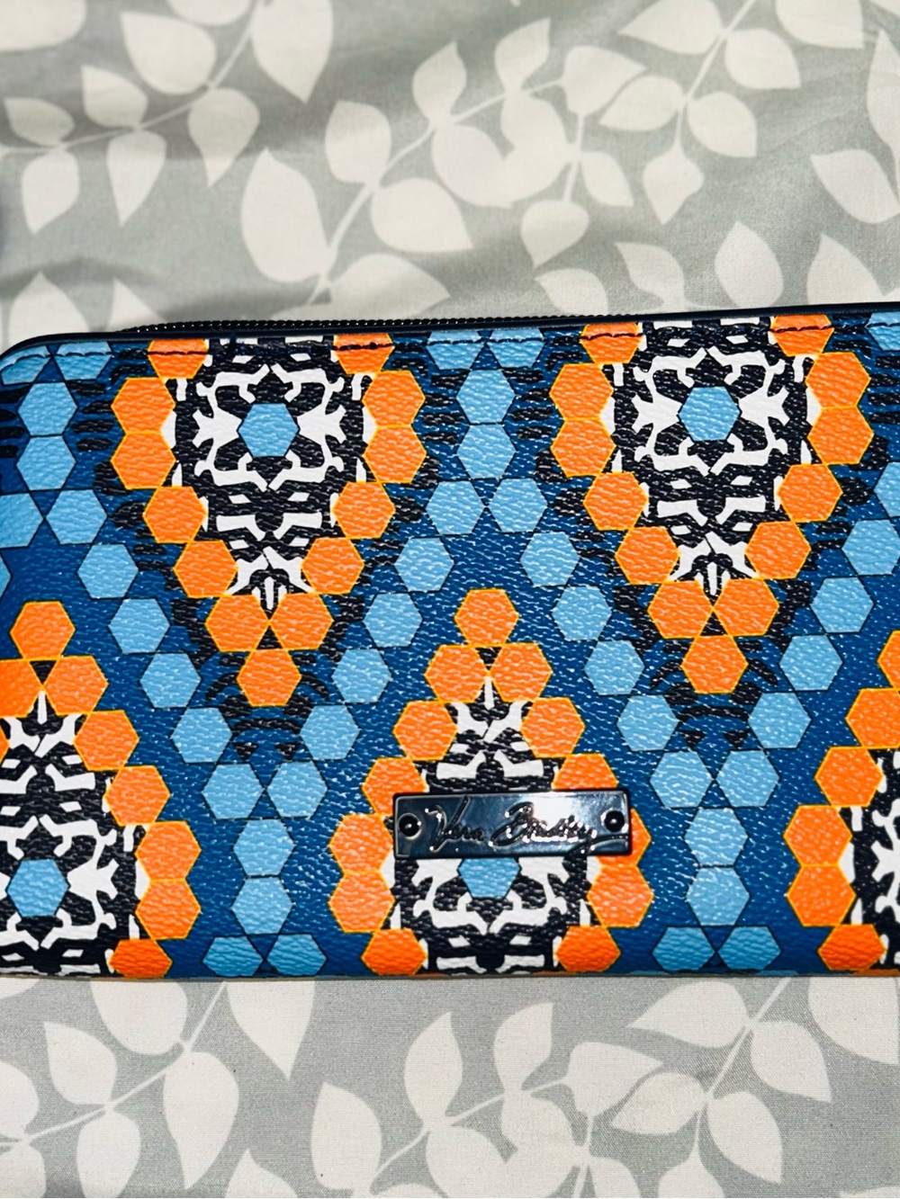Vera Bradley Blue, Orange & White Geometric Zip Wallet